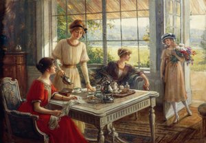 Kvinder, der drikker te, af Albert Lynch (1851-1912)