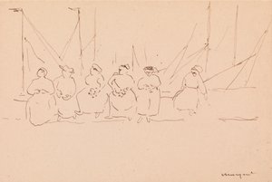 Six Women on a Wharf (pen og blæk på papir) af Albert Marquet