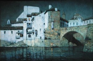 Moonlight, Puente Genil, Spanien (blyant og akvarel på papir)