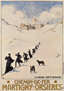 Plakat, der reklamerer for den franske jernbane fra Martigny til Orsieres, 1913