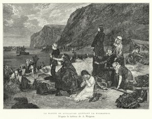 Guillaumes flåde forlader Normandiet (gravering) af Albert Pierre René (after) Maignan
