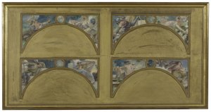 Skitse til Salon des Lettres på rådhuset i Paris: de store litterære værker (La Chanson de Roland, Le Misanthrope, Eviradnus, Mimi Pinson, Le Cid, Phèdre, Pantagruel, La Cigale), ca. 1890 (olie på sort blæk på lærred) af Albert Pierre Rene Maignan