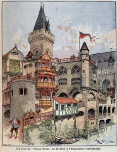 Et hjørne af Robidas "Old Paris" på verdensudstillingen. Forside "" Den lille franskmand illustreret"" af 26/05/1900. af Albert Robida