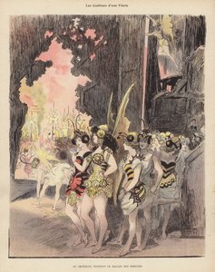 Backstage under en produktion af Ballet des Insectes i Theatre du Chatelet, Paris (farve litho) af Albert Robida