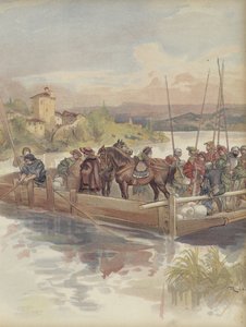 Bourbon flygter, manglende anerkendelse af soldater, når de passerer en færge af Albert Robida