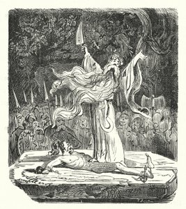 Druide udfører et menneskeoffer (gravering) af Albert Robida