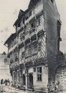 House rue Saint Guillaume i Rennes - Det gamle Frankrig - Bretagne - tekst, tegninger og litografier, af Albert Robida (1848-1926) udateret slutningen af 1800-tallet af Albert Robida
