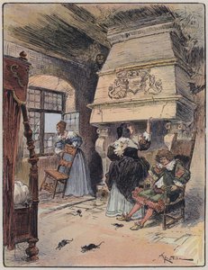 Illustration til Le Capitaine Bellormeau af og illustreret af A Robida (farve litho) af Albert Robida