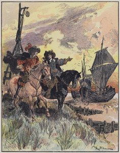 Illustration til Le Capitaine Bellormeau af og illustreret af A Robida (farve litho) af Albert Robida