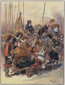 Illustration til Le Capitaine Bellormeau af og illustreret af A Robida (farve litho) af Albert Robida