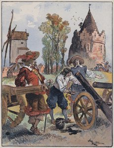 Illustration til Le Capitaine Bellormeau af og illustreret af A Robida (farve litho) af Albert Robida