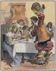 Illustration til Le Capitaine Bellormeau af og illustreret af A Robida (farve litho) af Albert Robida