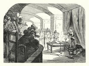Inkvisitionen i Frankrig under Frans I (kobberstik) af Albert Robida