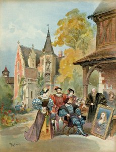 Kong Francois I (1494-1547) købte Mona Lisa til Leonard de Vinci (Leonardo da Vinci) (1452-1519), tæt på det kongelige slot Amboise, mellem 1516 og 1519. Illustration