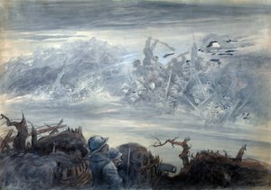 Le combat des ombres: poilus dans une tranchee forestiller sig et angreb fra spøgelsessoldater af Albert Robida