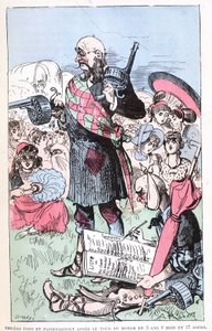 Philéas Fogg og Passepartout efter verdensturnéen på 3 år 8 måneder og 17 dage, parodi på Jules Verne, "" Meget ekstraordinære rejser af Saturnin Farandoul i 5 eller 6 dele af verden og i alle lande kendt eller ukendt for Mr. Jules Verne"" af af Albert Robida