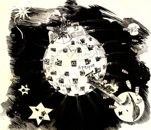 Planeten Jorden i krig (tegning) af Albert Robida