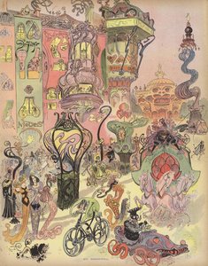 Gade, moderne stil (farve litho) af Albert Robida
