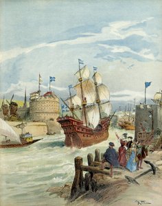 Den franske flåde i Le Havre, som blev ved beslutning af Francois I af Albert Robida