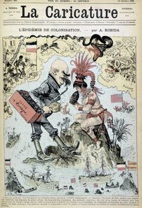 Koloniseringsepidemien: antikolonialistisk tegning af Robida - i "" La Caricature"" af 31/10/1885