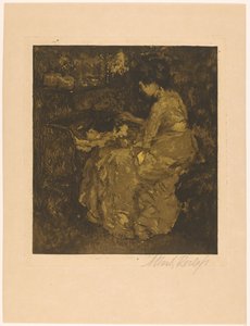 Kvinde fodrer et barn i en krybbe grød af Albert Roelofs (signed by artist)