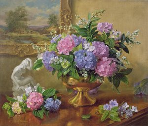 AB211B Stilleben af hortensiaer og syrener af Albert Williams