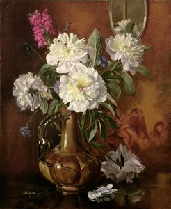AB298 Hvide pæoner i en glaseret victoriansk vase af Albert Williams