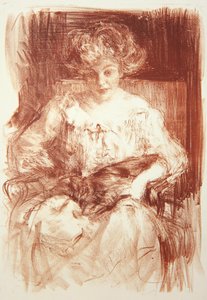 Fru. H. V. Milbank på Ferby Lodge med Bebear, c.1907 af Albert de Belleroche