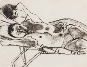 På lettini (kul på papir) af Alberto Morrocco