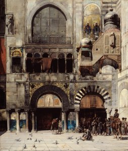 Cirkassisk kavaleri afventer deres befalingsmand ved døren til et byzantinsk monument; Minde om Orienten af Alberto Pasini