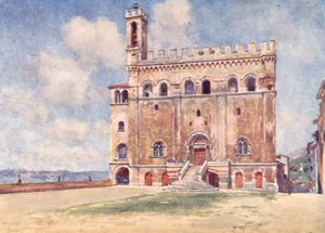 Palazzo Pubblico, Gubbio (farvelitografi) af Alberto Pisa