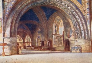 Den nedre del af kirken S. Francesco, Assisi (farvelitografi) af Alberto Pisa