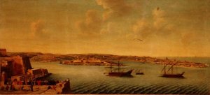 Udsigt over Valletta med skibe af Johannesridderordenen