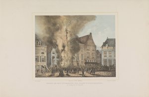 Udsigt ved brandens udbrud i Middelburg. søndag den 28. juni 1857 (titel på objektet) af Albertus Anthonius Nunnink