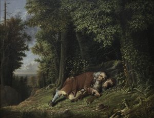 Rip Van Winkle i søvne, 1879-80 (olie på lærred)