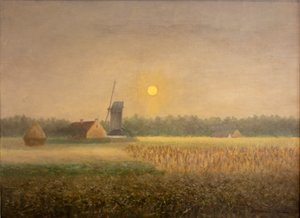 Vindmøller ved Latem ved Moonlight af Albijn Van den Abeele