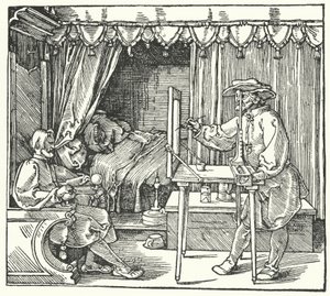 Metode til fremstilling af et skalabillede ved at markere objektets omrids på en glasplade (gravering) af Albrecht (after) Durer or Duerer