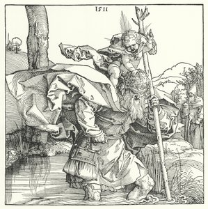 St. Christopher bærer Kristus-barnet (gravering)