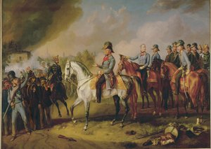 Feltmarskal Johann Joseph Wenzel Radetzky og hans generalstab før Milano ... (maleri på lærred) af Albrecht Adam