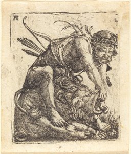 Hercules overvinder Nemean-løven af Albrecht Altdorfer