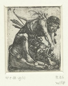 Hercules dræber Nemean-løven af Albrecht Altdorfer