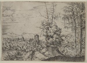 Landskab med to fyrretræer, 1522-1525. af Albrecht Altdorfer