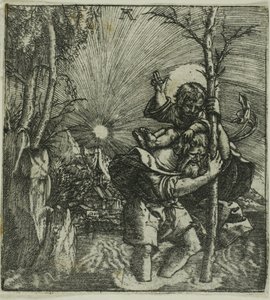 Sankt Kristoffer bærer Jesusbarnet af Albrecht Altdorfer