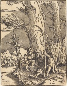 Sankt Christopher sidder ved en flodbred af Albrecht Altdorfer