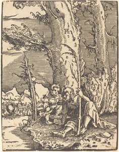 Sankt Christopher sidder ved en flodbred af Albrecht Altdorfer