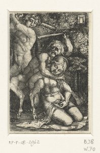 Satyr og en mand slås om en kvinde af Albrecht Altdorfer