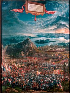 Slaget ved Issos (eller Issos) vundet af Alexander den Store i 333 f.Kr. Maleri af Albrecht Altdorfer (1480-1538) 1529 Dim 158x120 cm München, Alte Pinakothek - Slaget ved Isses (333 f.Kr.) - Maleri af Albrecht Altdorfer (1480) 1538), olie på træ