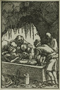 Begravelsen, fra Menneskets Fald og Forløsning af Albrecht Altdorfer