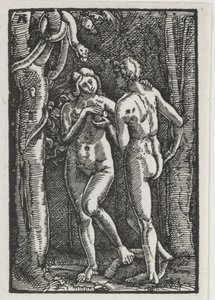 Menneskets fald og forløsning: Adam og Eva spiser den forbudte frugt, ca. 1513. af Albrecht Altdorfer