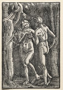 Menneskets fald og forløsning: Adam og Eva spiser den forbudte frugt, ca. 1515. af Albrecht Altdorfer